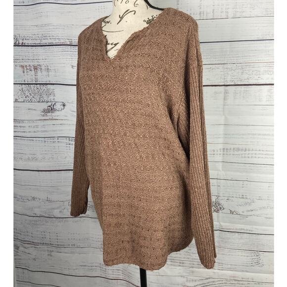 Dressbarn Sweater Women 22/24 Brown Silk Blend Long Sleeve V Neck Stretch - Picture 5 of 10